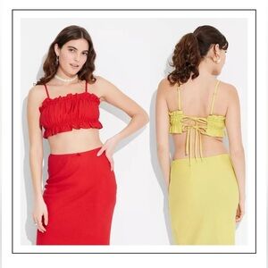 Wild Fable Ruffled Cropped Tie-Back Bralette Top and Skirt